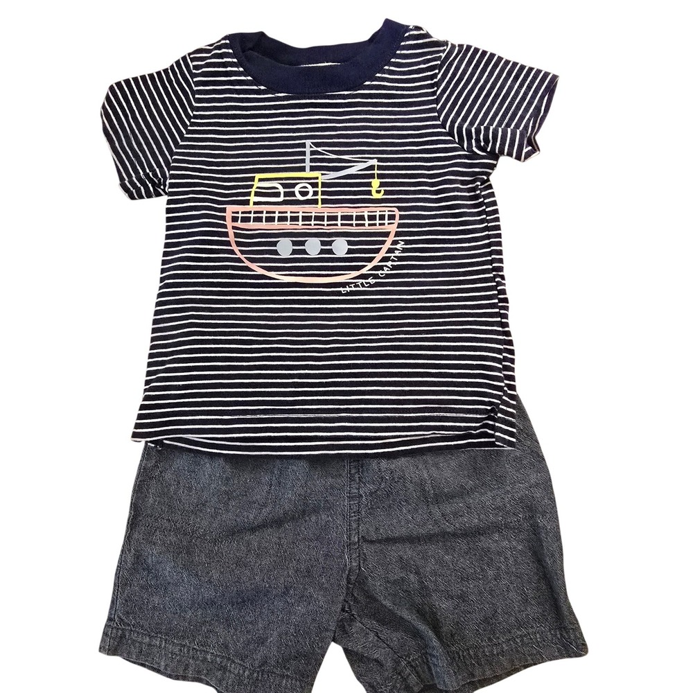 Carter's Little Captain‎ Nautical Striped Shirt and Shorts Set Navy White 12M